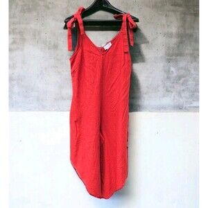 Everlily Red Romper Jumpsuit  Linen Blend Beachy Wide Asymmetric Leg M Lagenlook